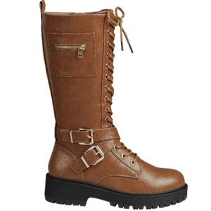New Tan Lace Up Knee High Combat Military Boots